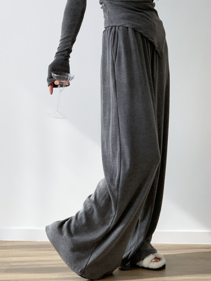 Xareny Off Shoulder Asymmetric Knit Top & Pants-The Black Bow-