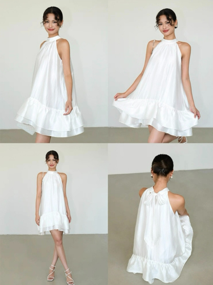 Abby Perlescent Halter Neck Ruffle Trim Dress