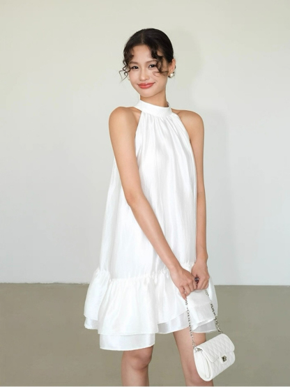 Abby Perlescent Halter Neck Ruffle Trim Dress