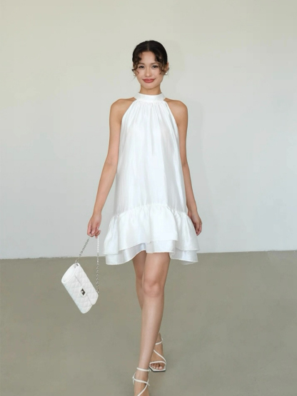 Abby Perlescent Halter Neck Ruffle Trim Dress