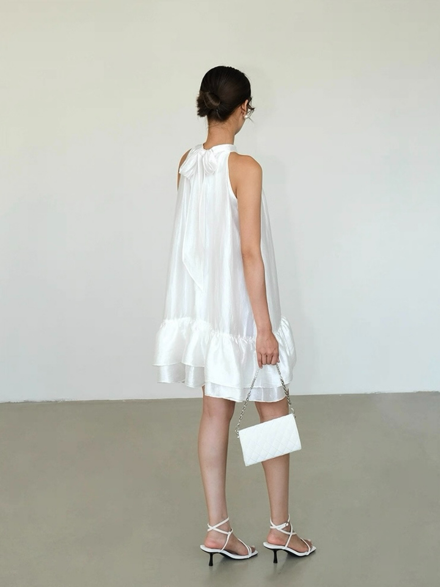 Abby Perlescent Halter Neck Ruffle Trim Dress