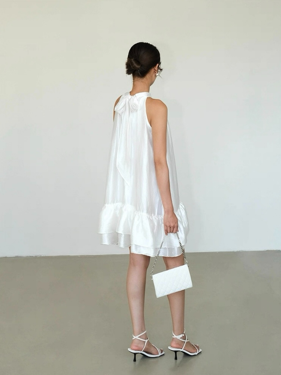 Abby Perlescent Halter Neck Ruffle Trim Dress