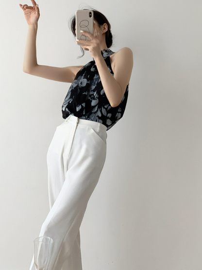Xitaly Floral Halter Neck Chiffon Top-The Black Bow-