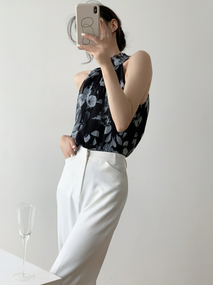 Xitaly Floral Halter Neck Chiffon Top-The Black Bow-