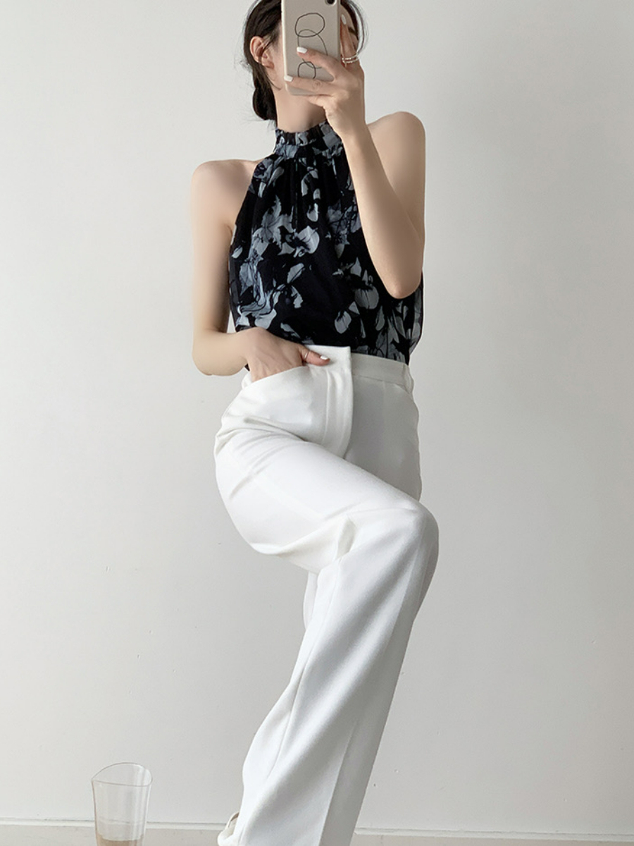 Xitaly Floral Halter Neck Chiffon Top-The Black Bow-