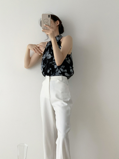 Xitaly Floral Halter Neck Chiffon Top-The Black Bow-