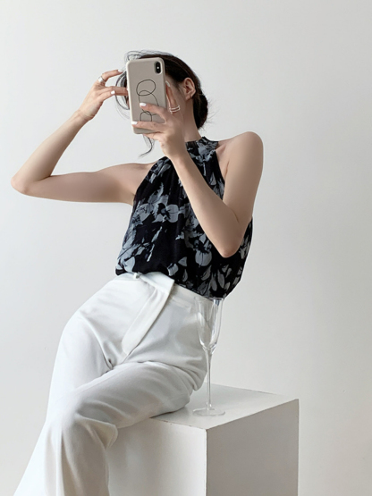 Xitaly Floral Halter Neck Chiffon Top-The Black Bow-