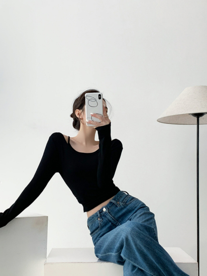Xya Asymmetric Collar Fake Two Piece Long Sleeve Top-The Black Bow-