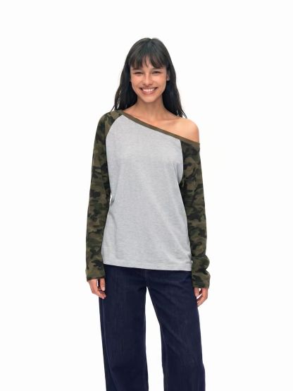 Georgy Camo-Sleeve Raglan Top
