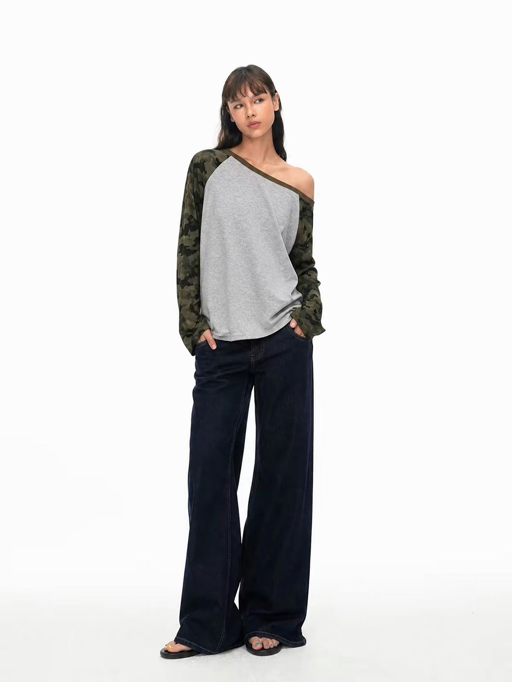 Georgy Camo-Sleeve Raglan Top