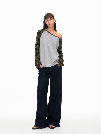 Georgy Camo-Sleeve Raglan Top