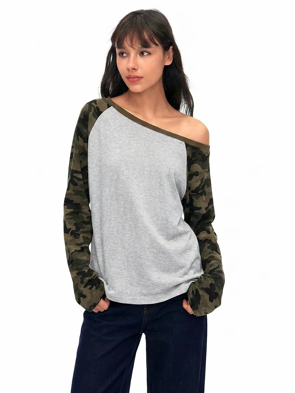 Georgy Camo-Sleeve Raglan Top