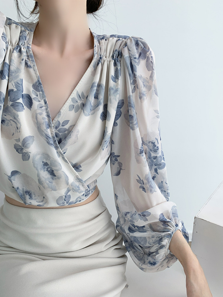 Xandria Puff Sleeve Floral Top-The Black Bow-