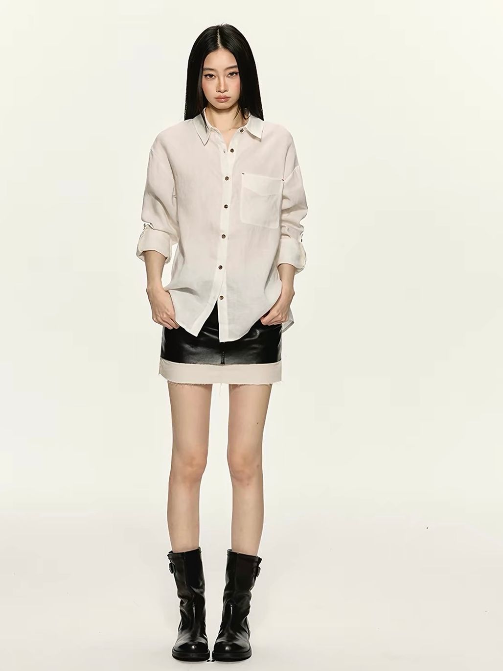Gabriel Contrast-Hem Faux-Leather Mini Skirt