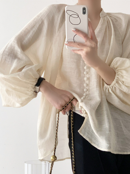 Xayla Vintage Puff Sleeve Top-The Black Bow-
