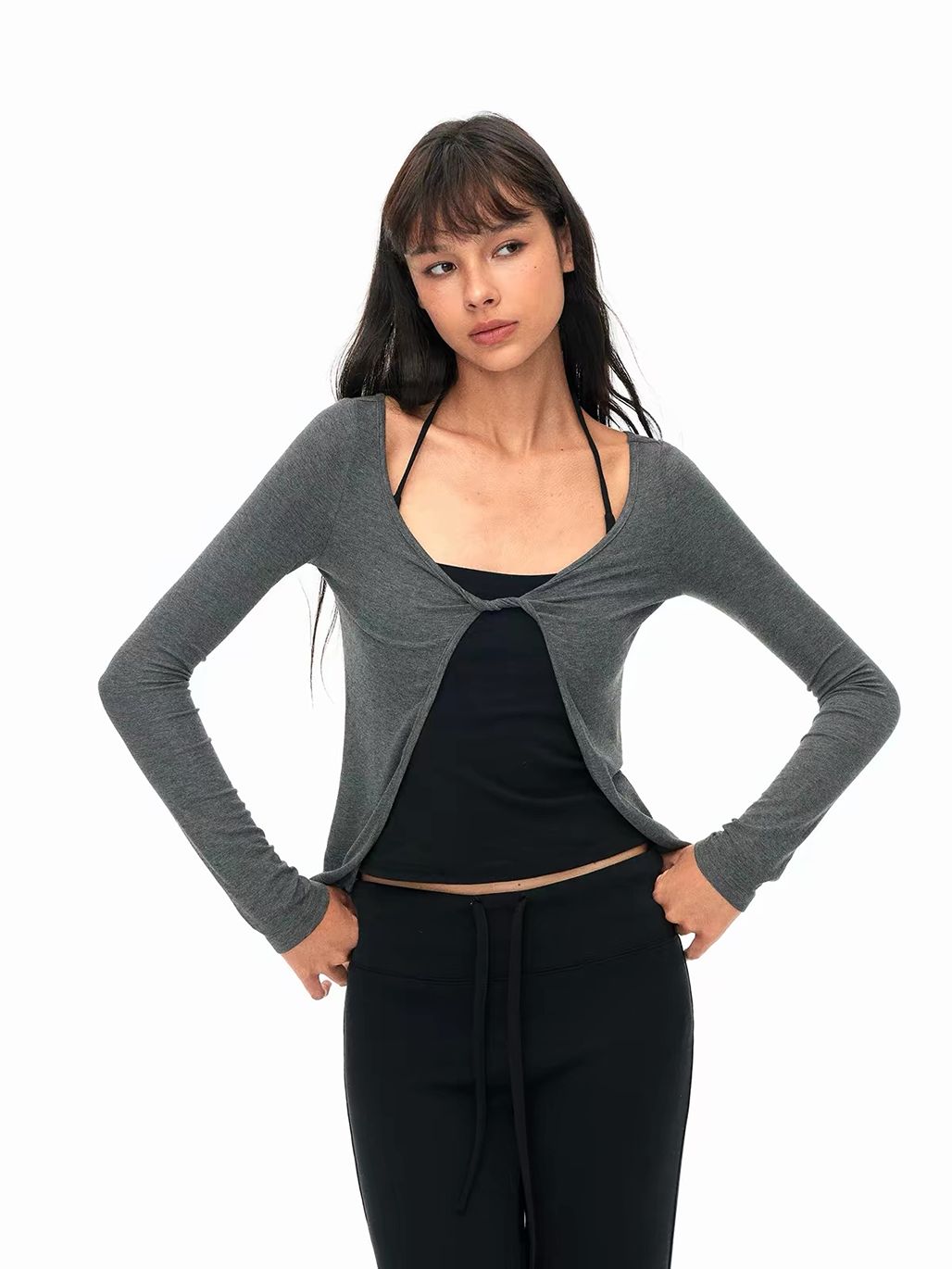 Grady Twist-Front Open Cardigan