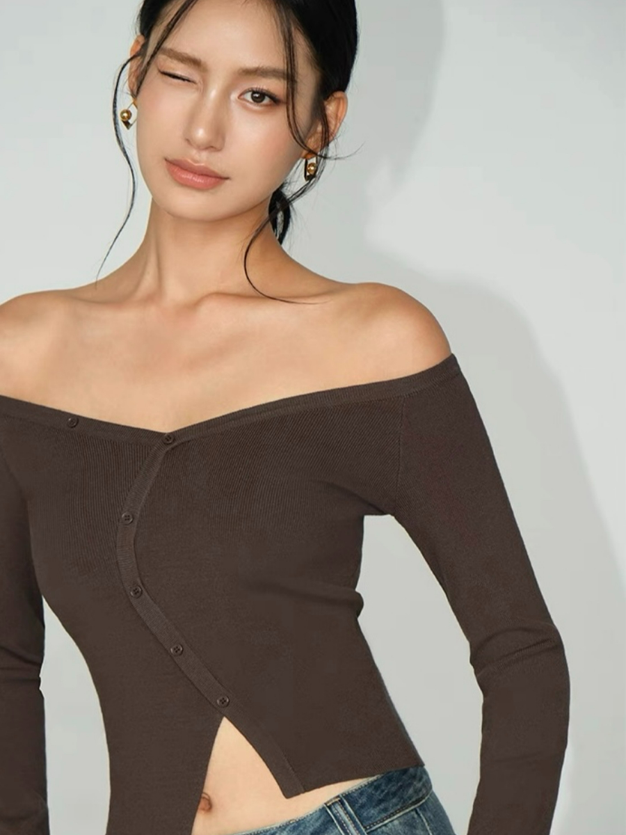 Amanda Cold Shoulder Fake Two Pieces Knit Top