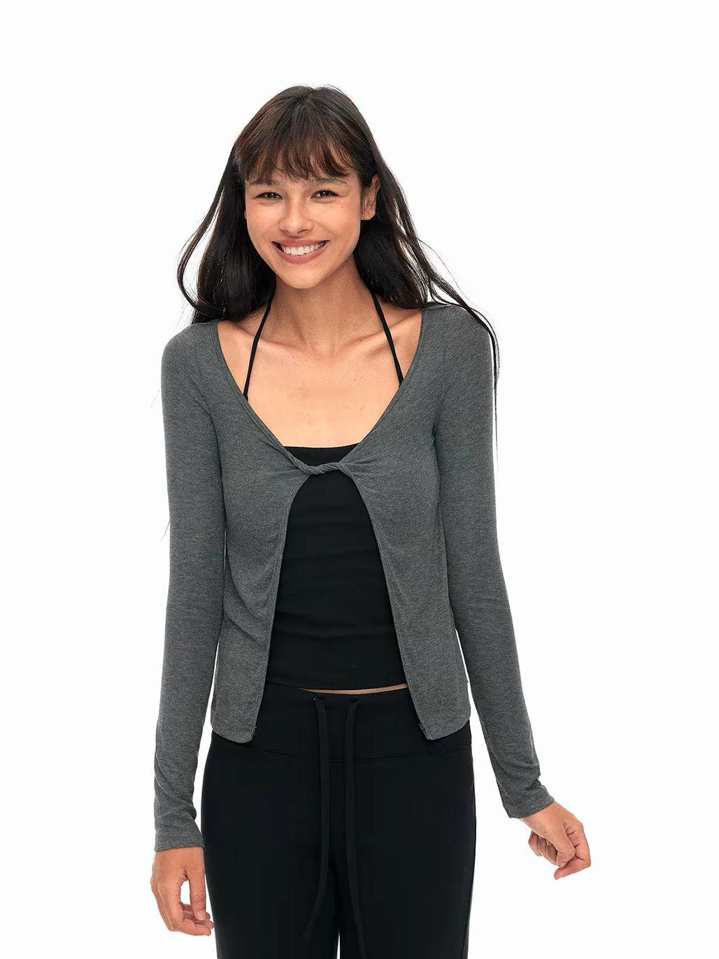 Grady Twist-Front Open Cardigan