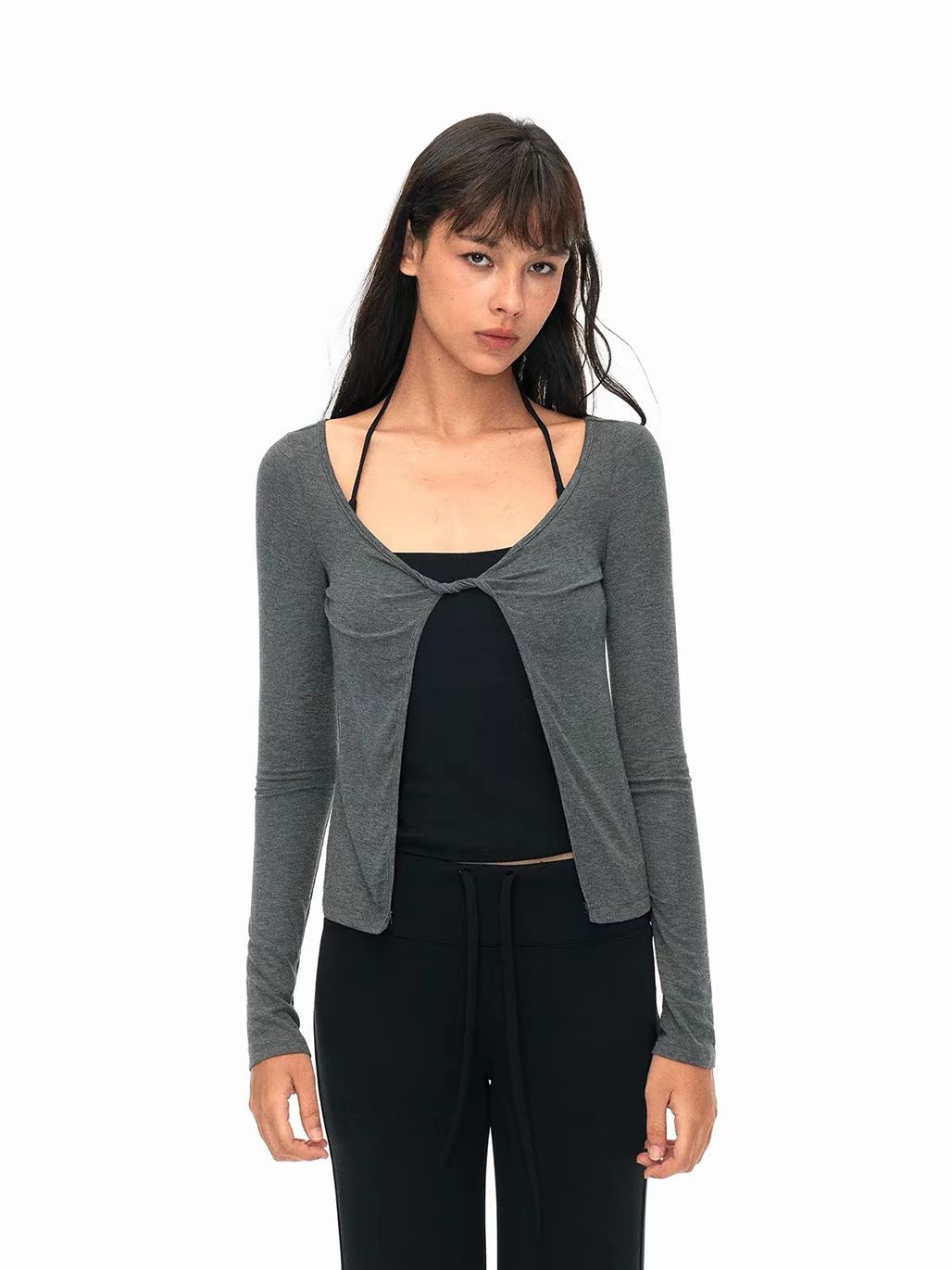 Grady Twist-Front Open Cardigan