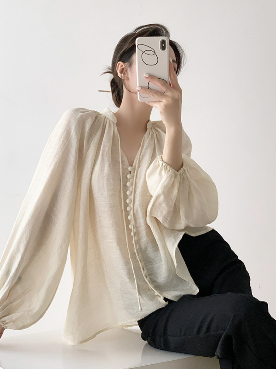 Xayla Vintage Puff Sleeve Top-The Black Bow-