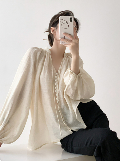 Xayla Vintage Puff Sleeve Top-The Black Bow-