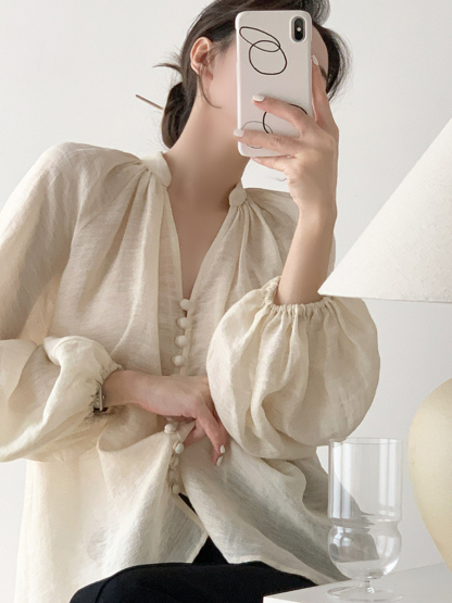 Xayla Vintage Puff Sleeve Top-The Black Bow-