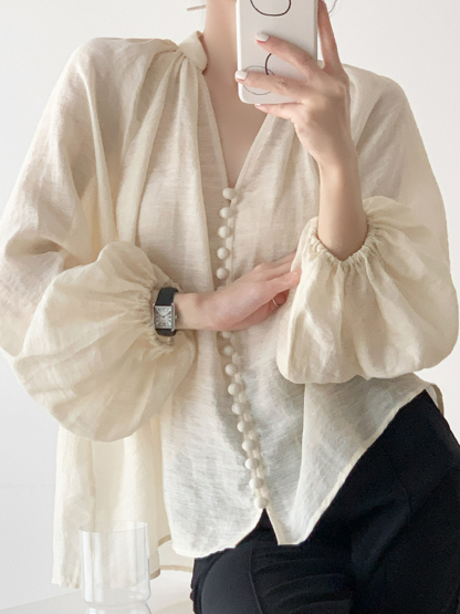 Xayla Vintage Puff Sleeve Top-The Black Bow-