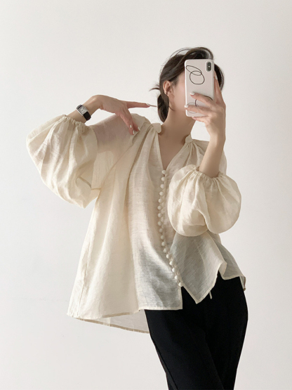 Xayla Vintage Puff Sleeve Top-The Black Bow-