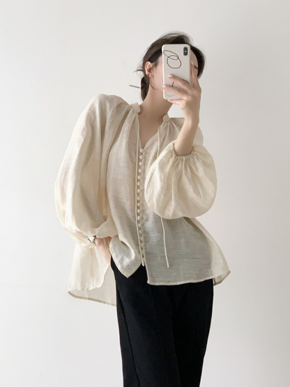 Xayla Vintage Puff Sleeve Top-The Black Bow-