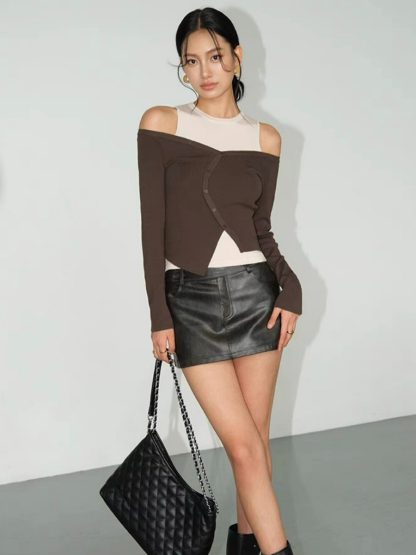 Amanda Cold Shoulder Fake Two Pieces Knit Top