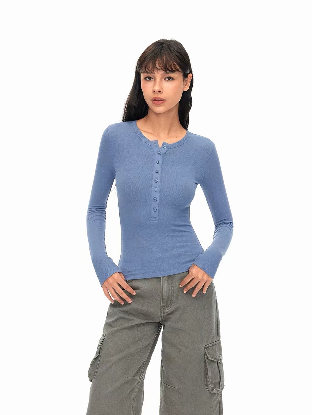 Gean Henry Collar Long Sleeve Top