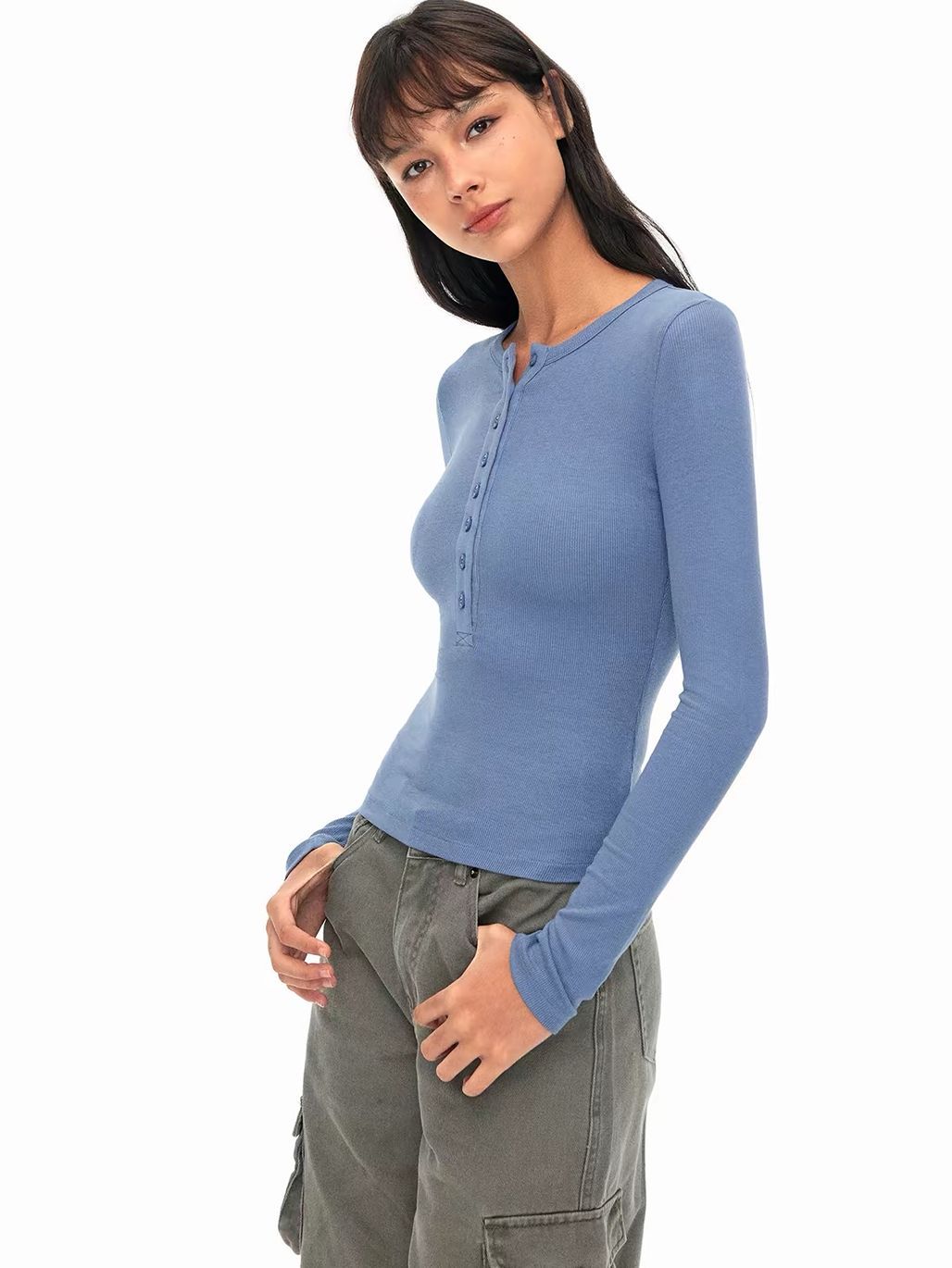 Gean Henry Collar Long Sleeve Top
