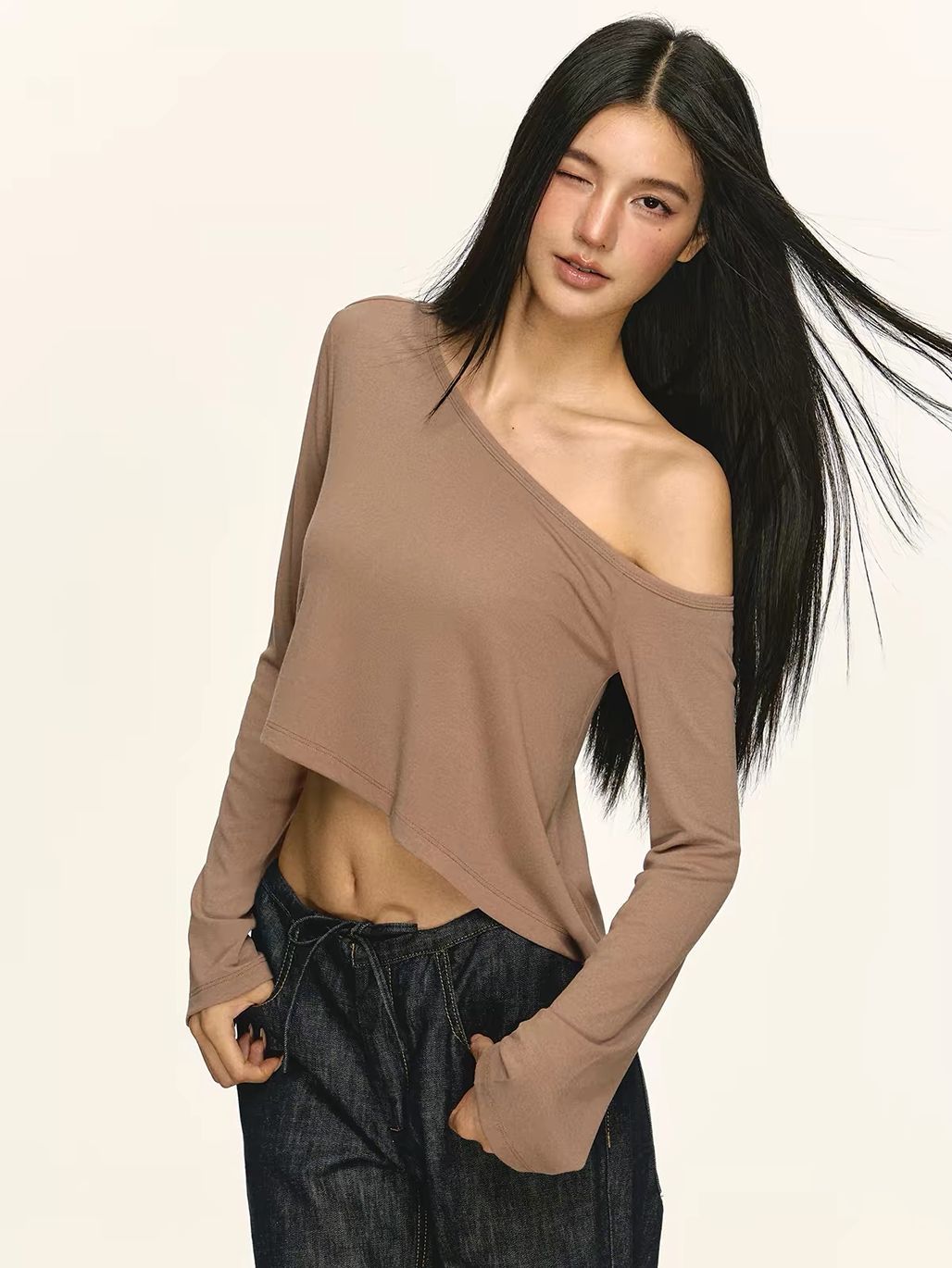 Gia Relaxed One-Shoulder Cropped Tee