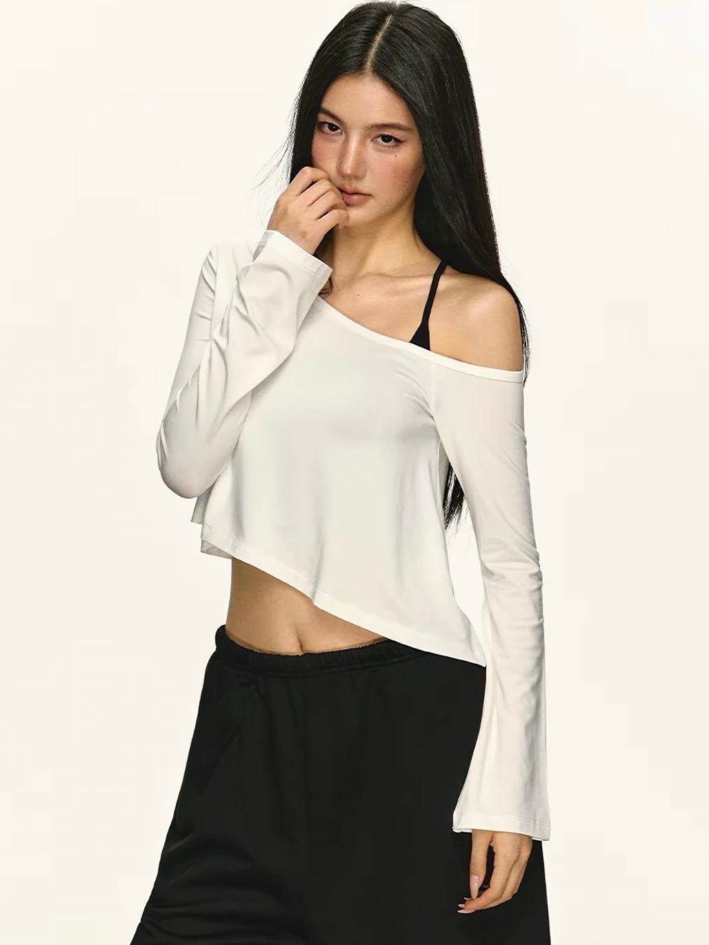 Gia Relaxed One-Shoulder Cropped Tee