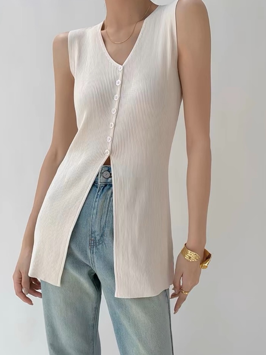 Trecya V-Neck Long Knit Top-The Black Bow-