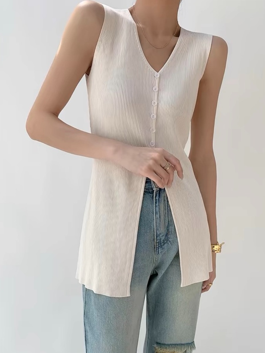 Trecya V-Neck Long Knit Top-The Black Bow-