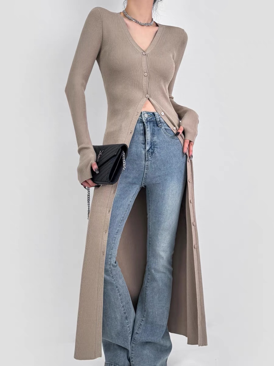 Treasa Two Way Long Sleeve Cardigan/ Button Knit Dress-The Black Bow-