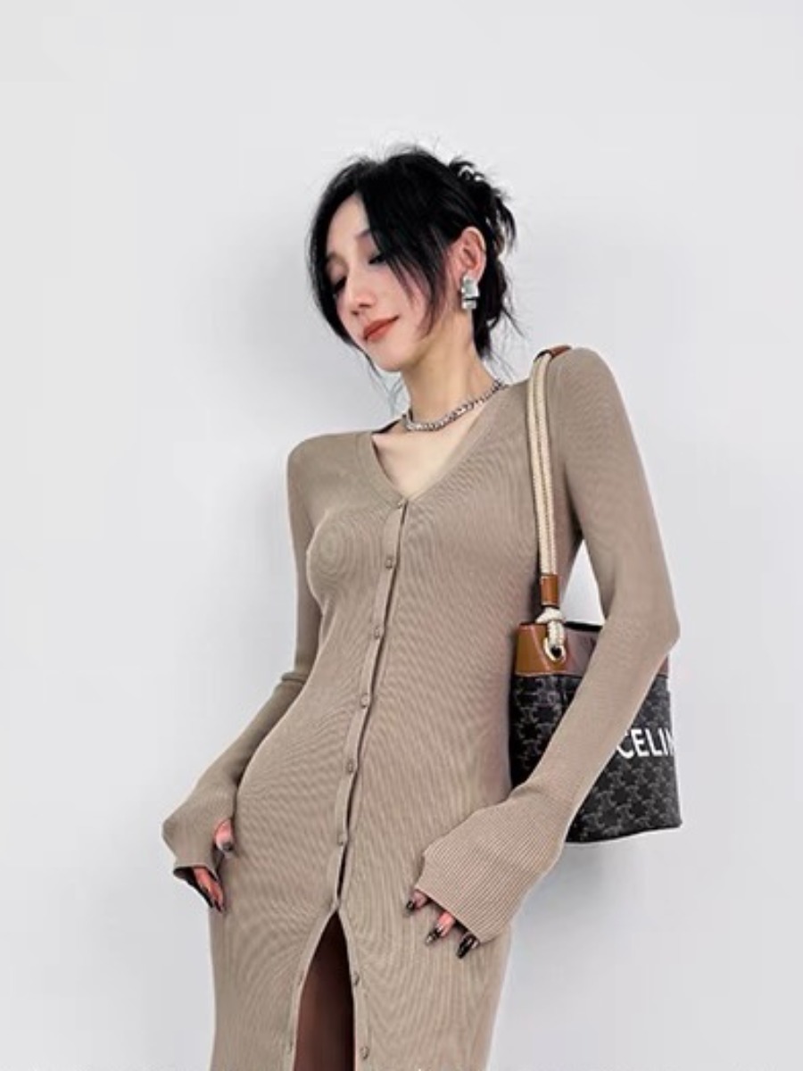 Treasa Two Way Long Sleeve Cardigan/ Button Knit Dress-The Black Bow-