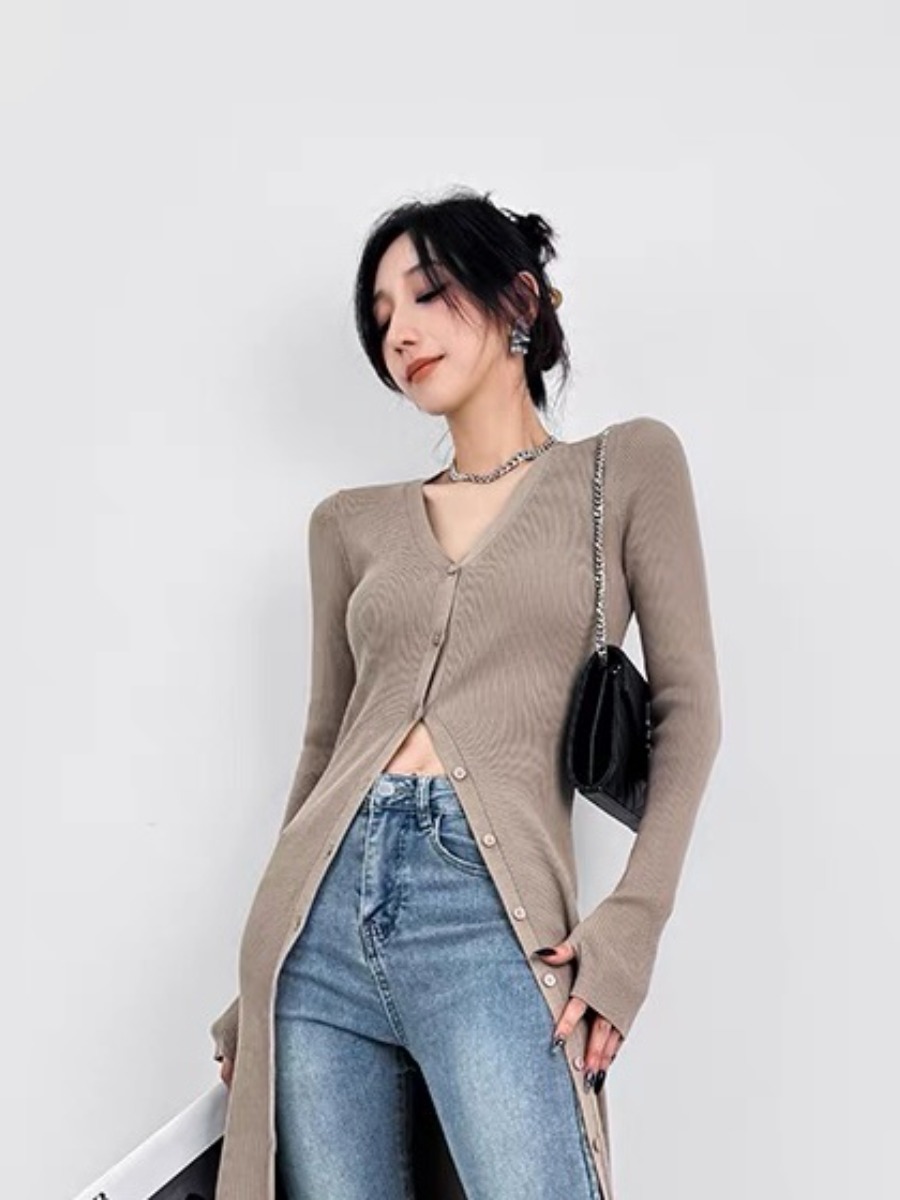 Treasa Two Way Long Sleeve Cardigan/ Button Knit Dress-The Black Bow-