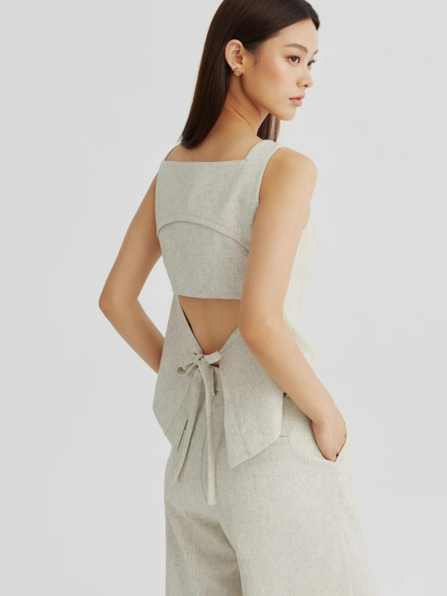Alexandra Back Waist Tie Linen Top & Pants