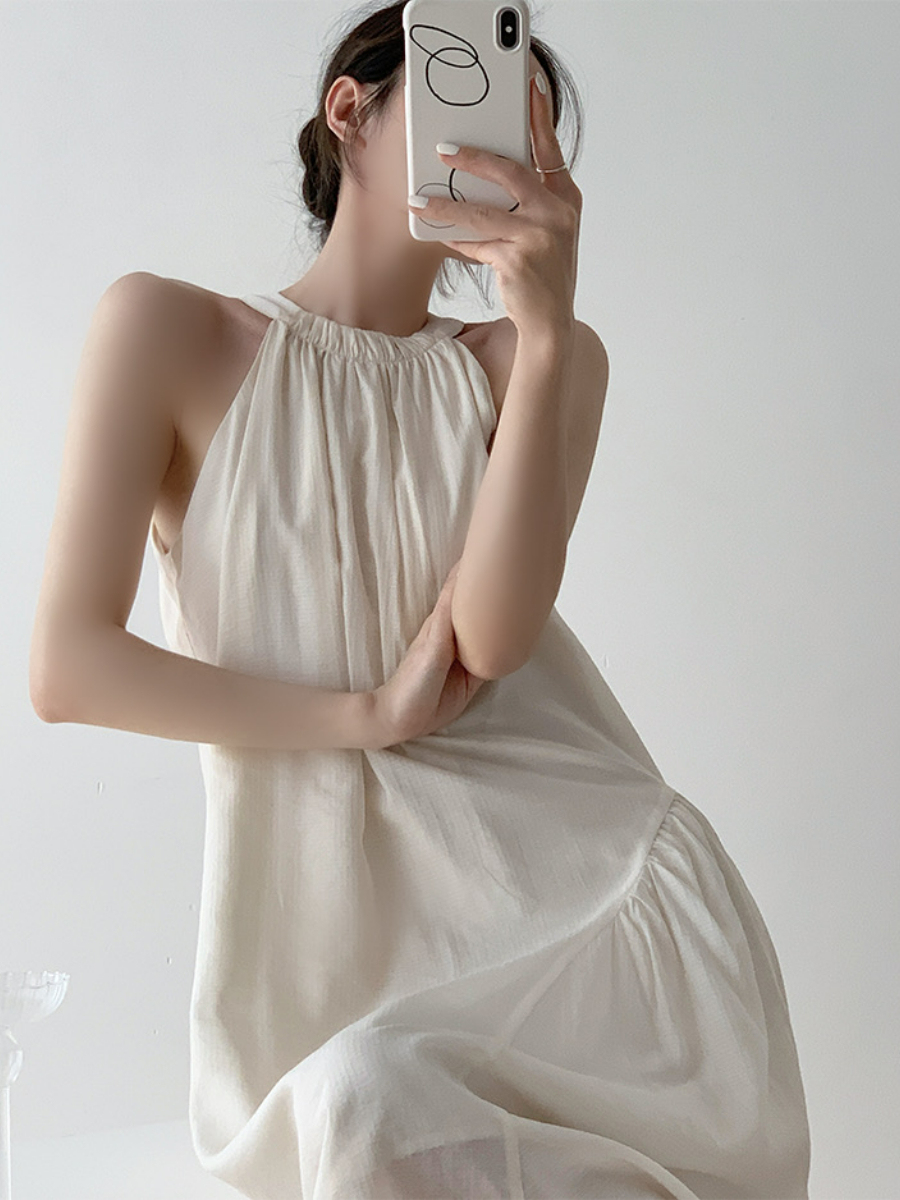 Xandya Halter Neck Ruffle Dress-The Black Bow-