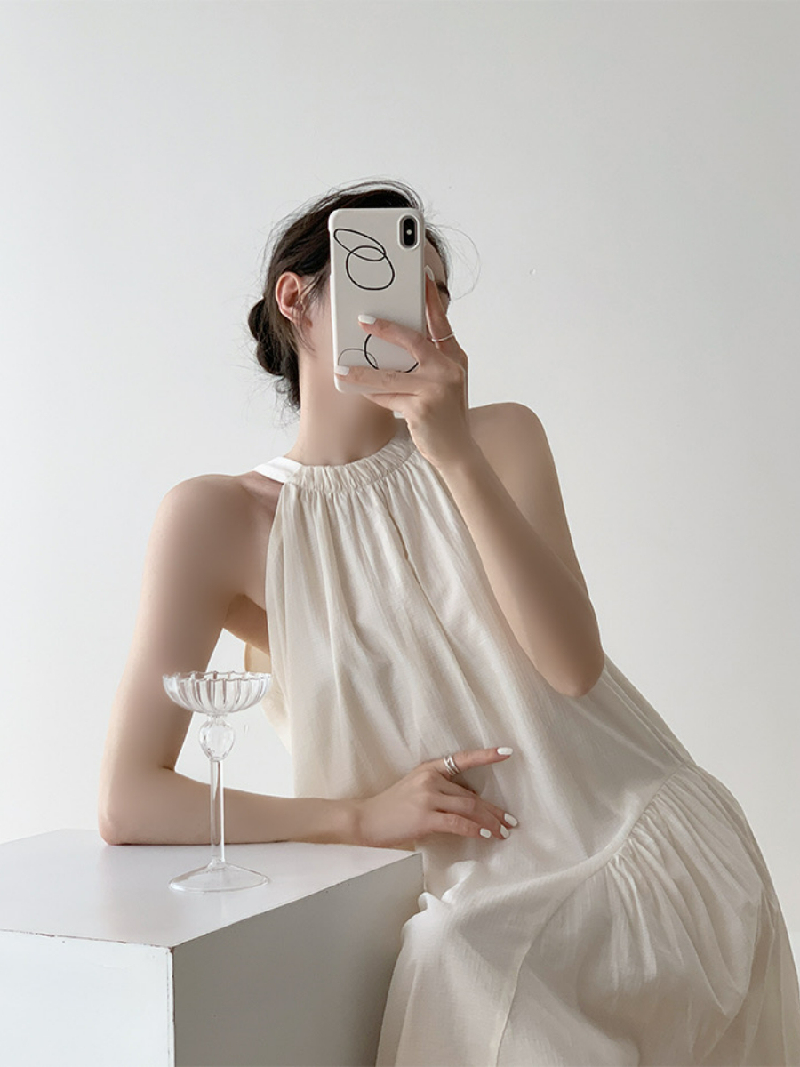 Xandya Halter Neck Ruffle Dress-The Black Bow-