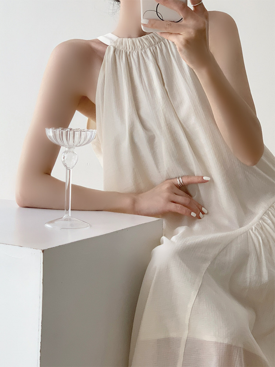 Xandya Halter Neck Ruffle Dress-The Black Bow-