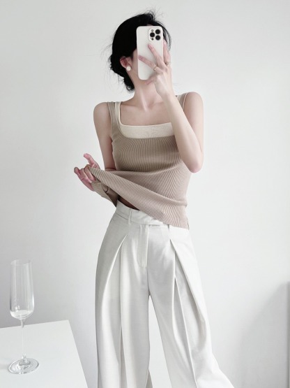 Tennie Fake Two Piece Square Neck Knit Top-The Black Bow-