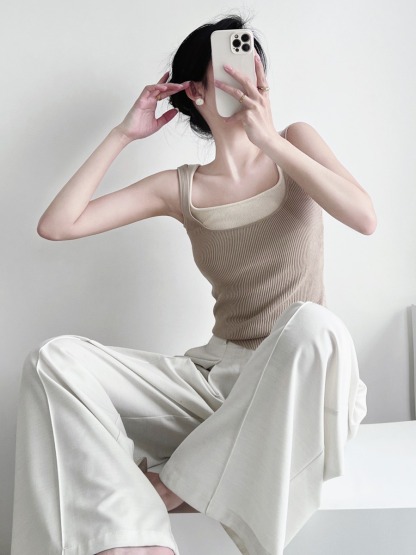 Tennie Fake Two Piece Square Neck Knit Top-The Black Bow-