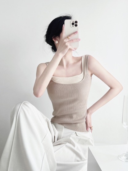 Tennie Fake Two Piece Square Neck Knit Top-The Black Bow-