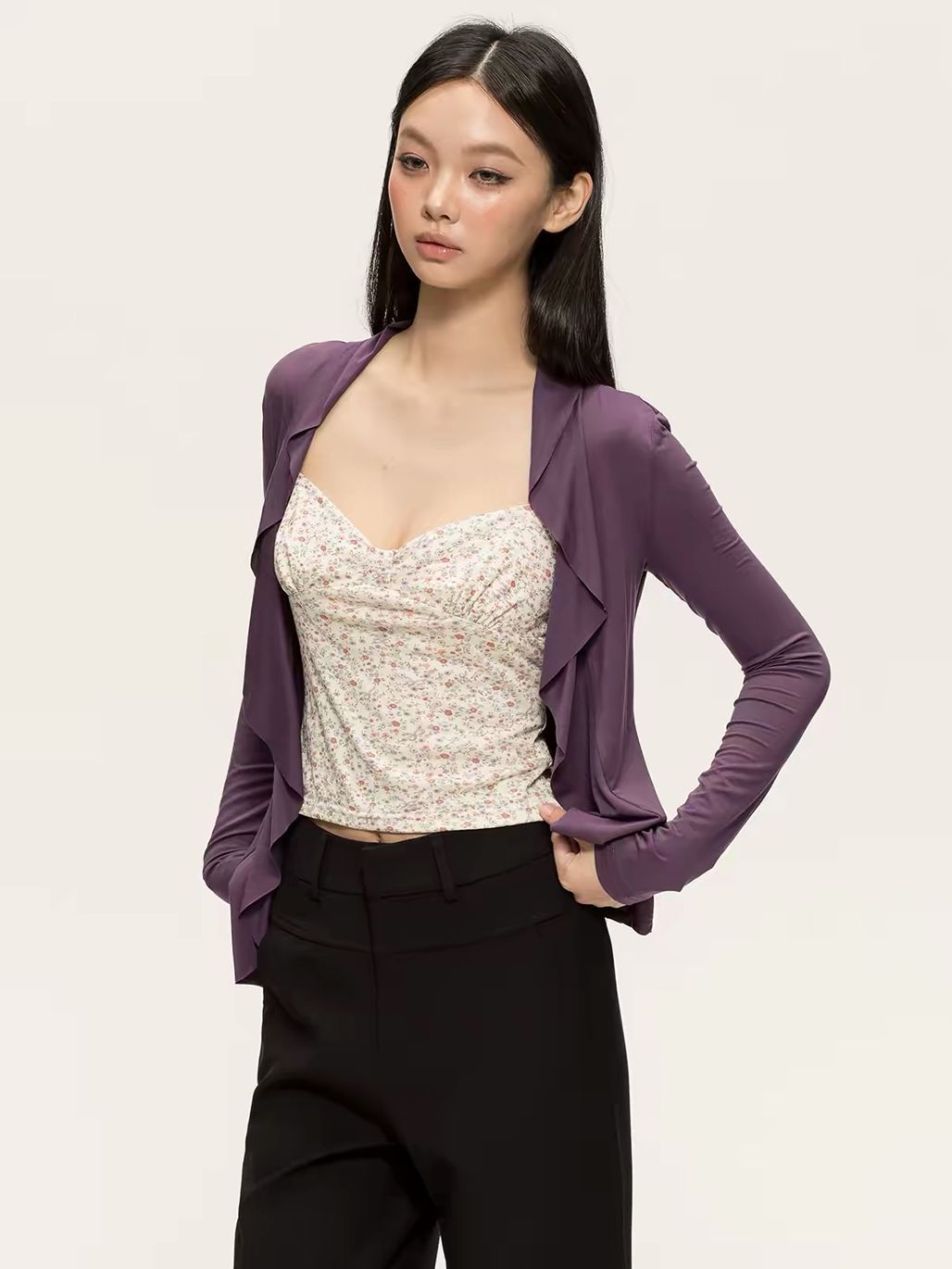 Gyulia Bow-Front Tube Top & Cascading Ruffle-Trim Cardigan (Sold Seperately)