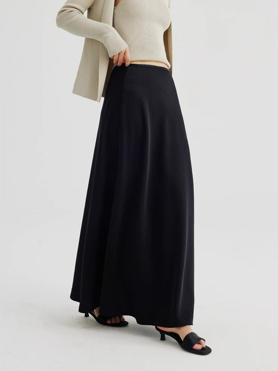 Adeline A-Line Flare Satin Skirt