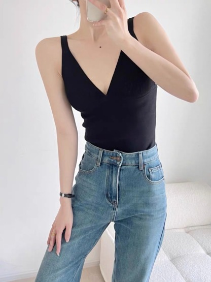 Tzivya Deep-V Knit Top-The Black Bow-