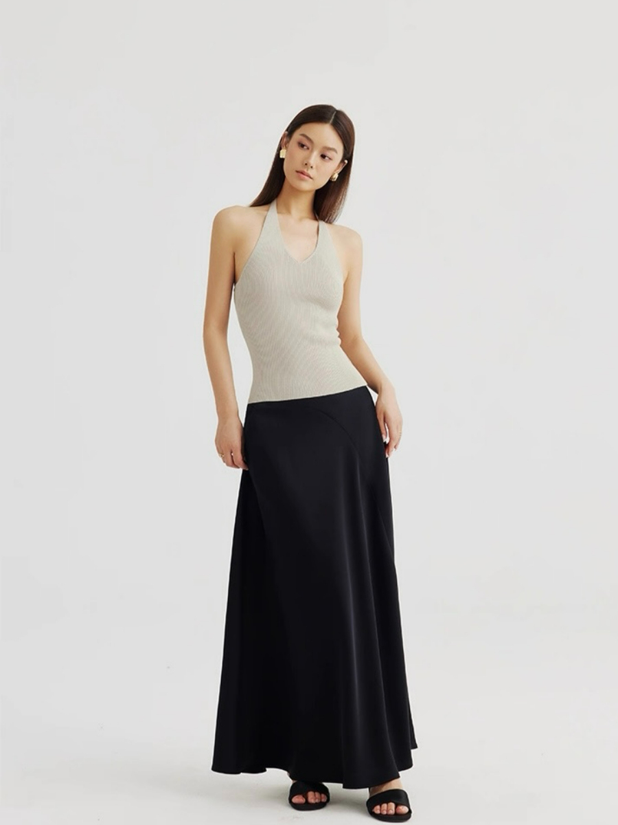 Adeline A-Line Flare Satin Skirt